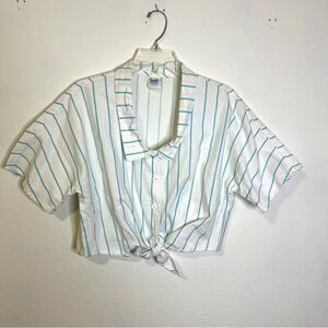 Swede true vintage 80s Blue Striped Tie-Front Crop Top sz L California